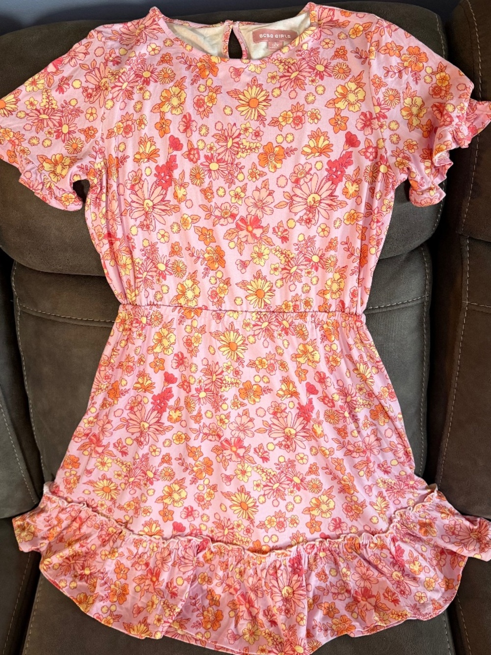 BCBG Girls Floral Ruffle Dress Pink Tween Spring Cottagecore 14/16